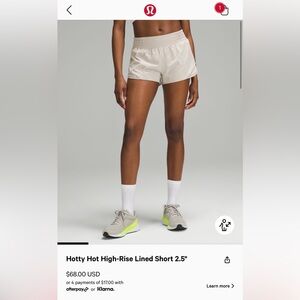 lululemon hotty hot short high rise lined 2.5 inch